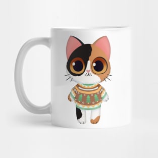 Holiday Black, Brown and White Kitten Mug